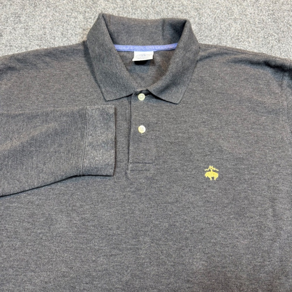 Brooks Brothers 1818 Performance Polo Shirt Mens XL Slim Fit Gray Long Sleeve
